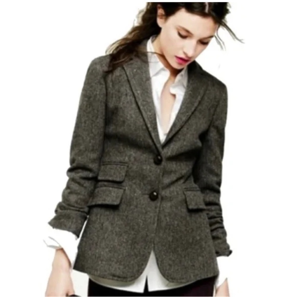 J. CREW Womens Jacket 100% Wool Blazer Jacket Gray Herringbone Sz 6 P